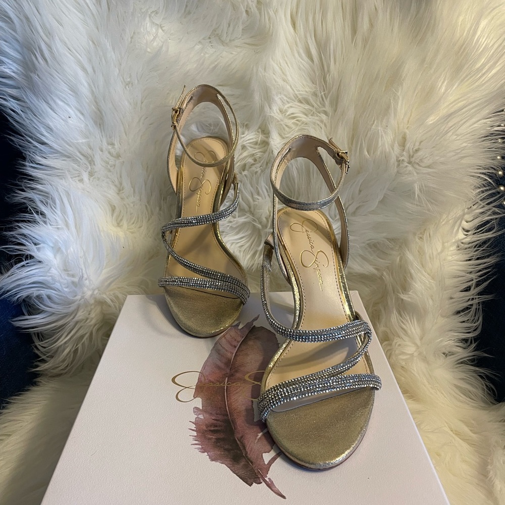 Jessica Simpson JP-Becalel Gold & Rhinestone Dress Sandal